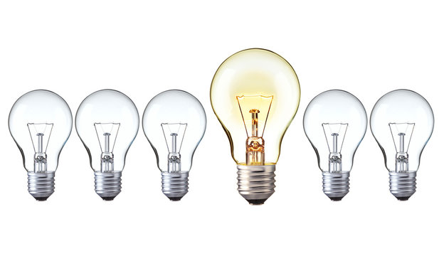 light bulbs in row show Big idea, Creative and leader concept
