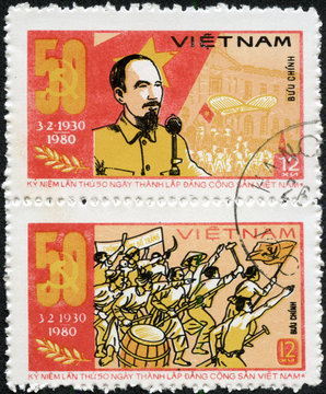 stamp printed in Vietnam shows Ho Chi Minh