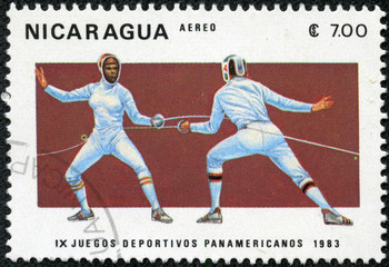 Fototapeta na wymiar stamp printed in Nicaragua shows fencing