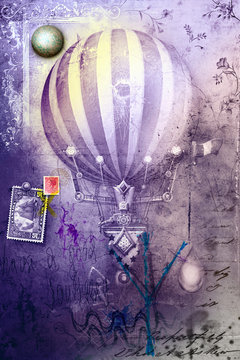 Hot air balloon in grunge background