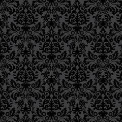Black damask vintage floral pattern