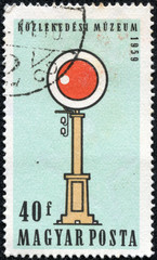 stamp printed by Hungary, shows early semaphore