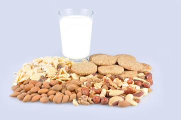 Healthy food and glass of milk