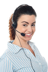 Young call center woman with headset