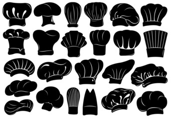 Set of different chef hats isolated on white