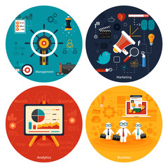 Icons for marketing, management, analytics.