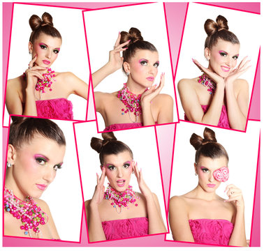 Collage of photos with glamour girl