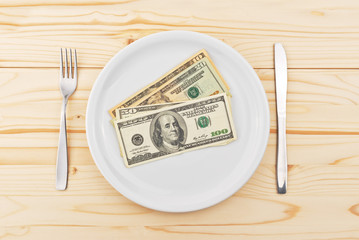 USA dollars served on plate as dinner