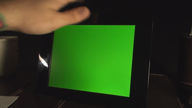 Young Business Man Working With Green Screen Laptop