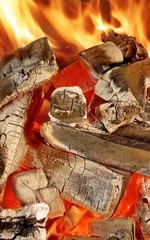 Barbecue grill, charcoal and Flames of Fire.