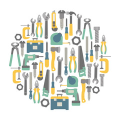 round design element with tools icons