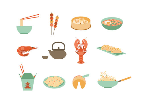 set of flat chinese food icons