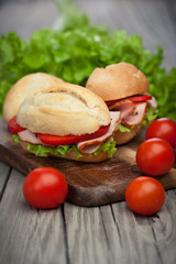 Sandwiches on a wooden background
