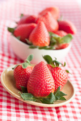 Small plate and bowl filled with succulent juicy fresh ripe red