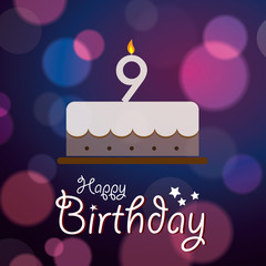 Happy 9th Birthday - Bokeh Vector Background with cake