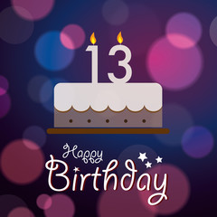 Happy 13th Birthday - Bokeh Vector Background with cake