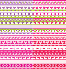 Cute seamless backgrounds hearts flowers dots pink purple