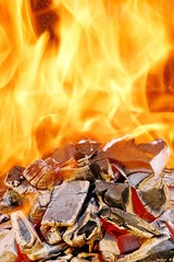 The burning fire in BBQ