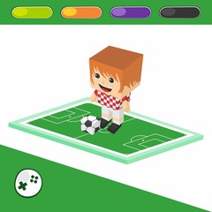 soccer block isometric cartoon character