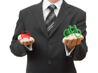 bike versus car. Activity or environment protection concept