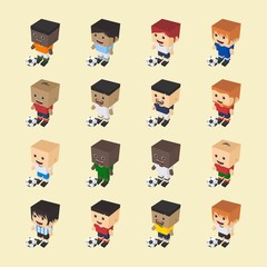 soccer block cartoon character set