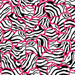 Zebra print hearts seamless background