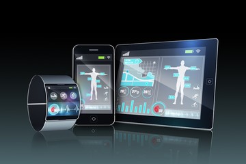 Futuristic wrist watch with tablet and smartphone