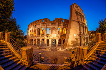 Colosseum during evening time in Rome, Italy