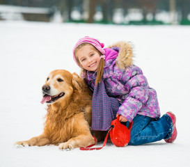 little girl with a dog