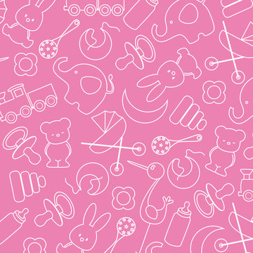 pink background with baby icons
