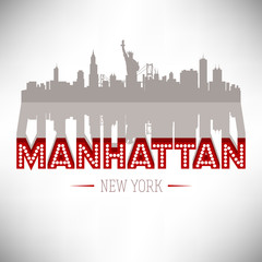Manhattan USA skyline silhouette vector design. - obrazy, fototapety, plakaty