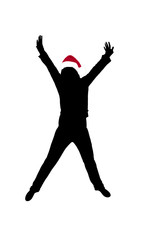 Jumping woman silhouette isolated on white