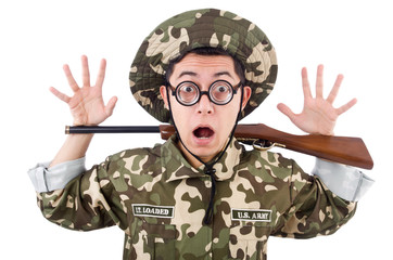 Funny soldier isolated on the white