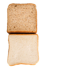 Whole Wheat Bread and Sandwich Bread Over White Background
