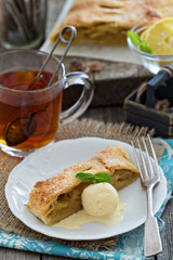 Apple strudel with tea