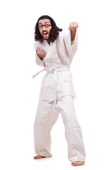 Funny karate fighter isolated on the white