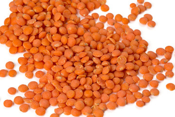 red lentils isolated on white
