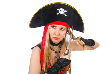 Woman pirate isolated on the white