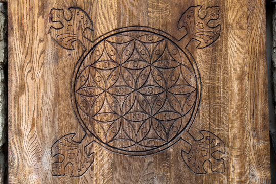 Wooden Flower of Life. symbol of Sacred Geometry
