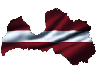 Fototapeta premium Illustration with waving flag inside map - Latvia
