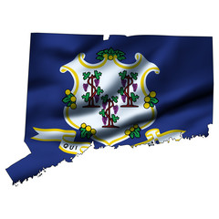 Illustration with waving flag inside map - Connecticut