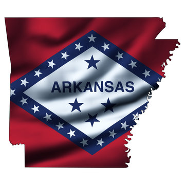 Illustration with waving flag inside map - Arkansas