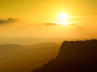 Mountain valley during sundown. Beautiful summer landscape