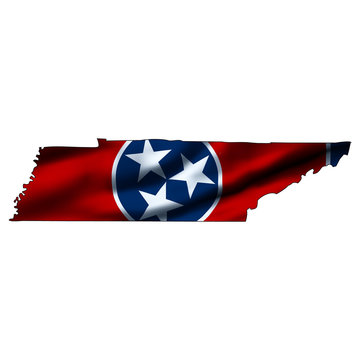 Illustration with waving flag inside map - Tennessee