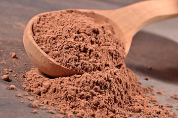 Cocoa powder in a spoon