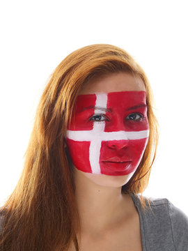 girl with danish flag face painting