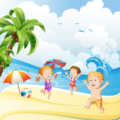 Obraz na płótnie Canvas Kids playing at the beach