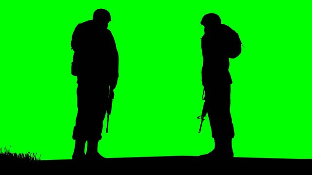 Soldiers Silhouette - green screen