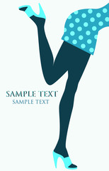 Female legs blue dotted dress