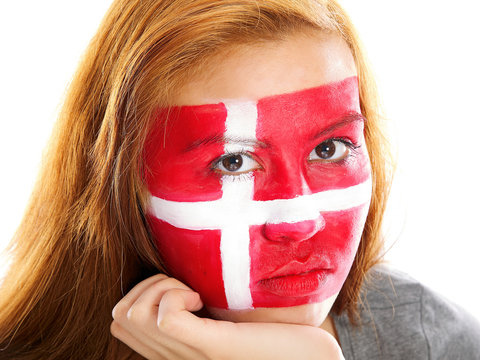 girl with danish flag face painting